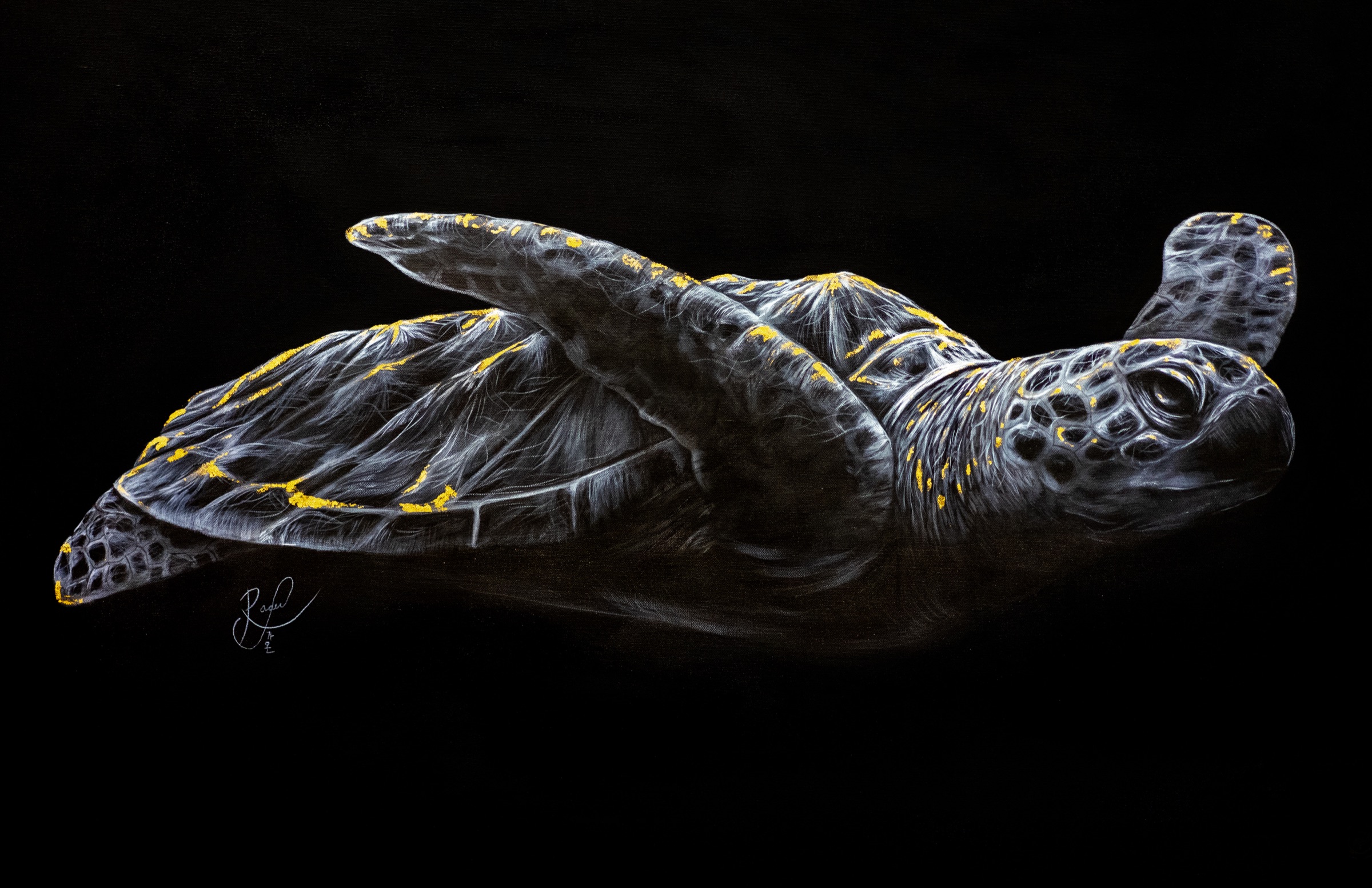 Sanctuary, gold-leaf wildlife artwork by Ashley Rader